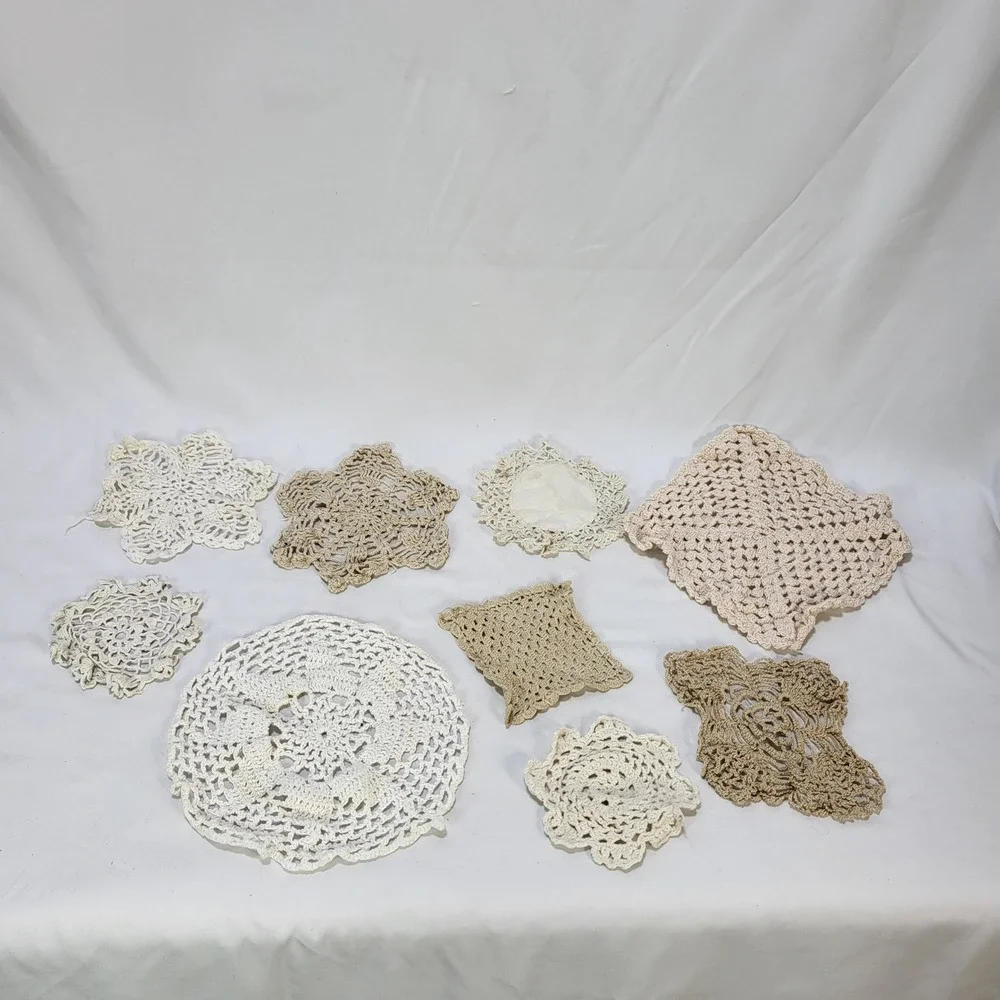 Vintage Handmade Crochet Doily Lot Lace Table Runners Cream Beige Boho 21pc